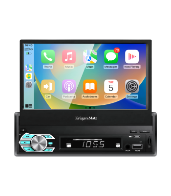 Väljatõmmatava ekraani, CarPlay ja Android Autoga autoraadio, 1 DIN, 7″, Kruger&Matz KM2018