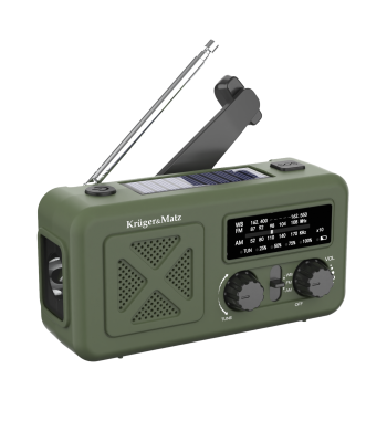 Kaasaskantav päikeseenergial töötav hädaolukorra SOS-raadio, powerbank, taskulamp, dünamo Kruger&Matz, 2000mAh