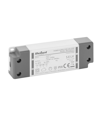 Rebel LED-valguskettide toiteplokk, 12 V / 1,5 A, max 18 W, IP20, 120 x 42 x 20 mm