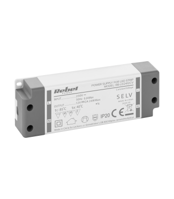 Rebel LED-valguskettide toiteadapter 12V/2A, max 24 W, IP20, 147 x 48 x 24 mm