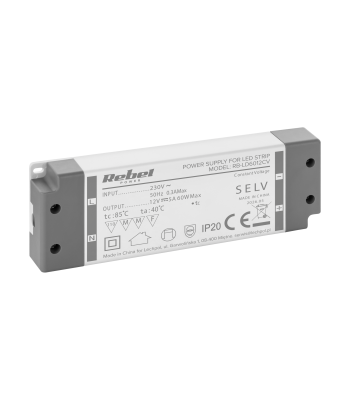 Rebel LED-valguskettide toiteplokk 12V/5A max 60W IP20, 185 x 74 x 22 mm