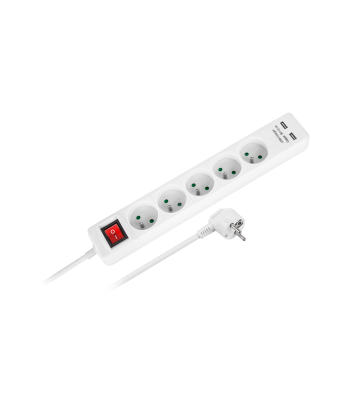 Rebel pikendusjuhe 5 pistikupesa ja 2 USB-pesaga, lülitiga – 1,5 m