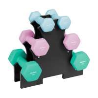 REBEL ACTIVE HEX malmist neopreenhantlite komplekt alusega, 12 kg (2 × 1 kg + 2 × 2 kg + 2 × 3 kg)