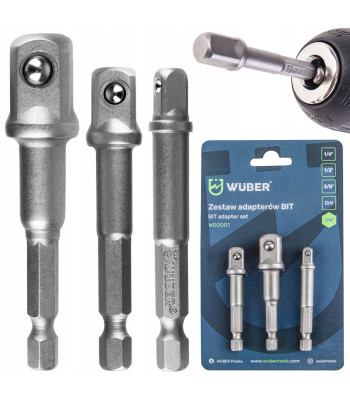 WUBER kuuskantvarrega padruniadapterite komplekt, 3 tk, 1/4″