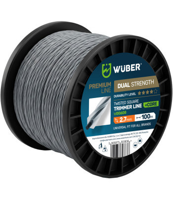 Tugevdatud keerutatud ruutprofiiliga trimmerijõhv WUBER +CORE, 2.7 mm, 100 m