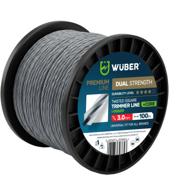 Tugevdatud keerdruudukujuline trimmerijõhv WUBER +CORE 3.0 mm 100 m