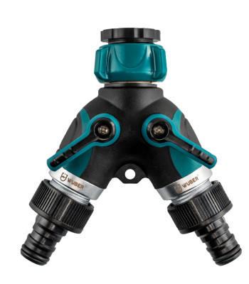 Metallist aiavooliku kahe väljundiga veejagaja adapteriga WUBER W00710, G 3/4″ (26,5 mm) ja G 1/2″ (21 mm)