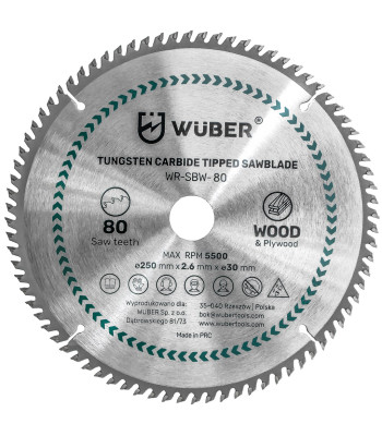 Wuber puidu lõikeketas, 80 hammast, 250x30mm