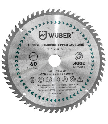 Puidu lõikeketas Wuber, 60 hammast, 250x30mm
