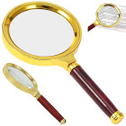 Elegantne kuldne käsiluup klaasist suurendusklaasiga – 80 mm