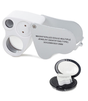 Kokkupandav taskujuveliirilupp kahe LED-iga, 30×/60×, 22 mm/12 mm