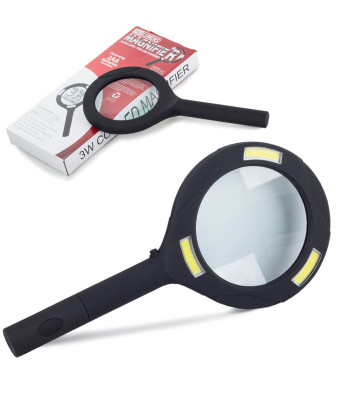 Käeshoitav lugemisluup 3 SMD LED-iga, 3x, 80 mm