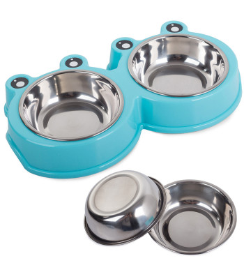 Metallist kaussidega sinine topeltkauss koerale ja kassile 0,3l x 2