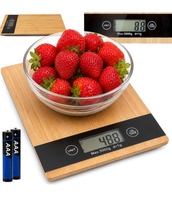 Bambusest elektrooniline köögikaal LCD-ekraaniga, 0–5 kg
