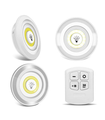 Isekleepuvad juhtmevabad cob led-lambid puldiga, 3 tk, 9 cm x 2 cm