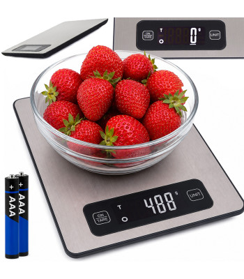 Elektrooniline roostevabast terasest köögikaal, LCD-ekraani ja puutetundlike nuppudega, 5 kg / 1 g