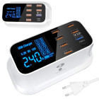 Kiirlaadija telefonidele, 8 USB-porti, USB-C, lauapealne võrgulaadija LED-ekraaniga, QC 3.0, 40W, 14 x 7,5 x 5cm