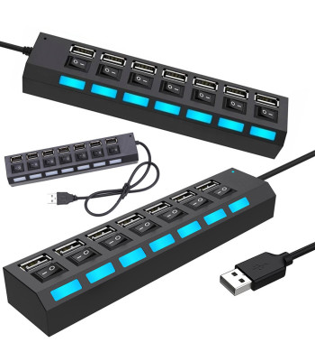 Usb-jaotur eraldi lülitite ja ülepingekaitsega, 7x usb 2.0