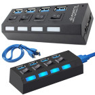 Lülitite ja ülepingekaitsega must USB-jaotur, 4 × USB 3.0