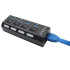 Lülitite ja ülepingekaitsega must USB-jaotur, 4 × USB 3.0
