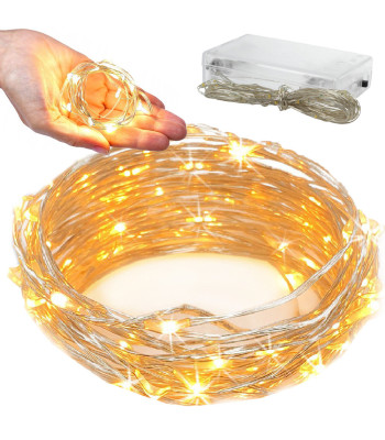 Patareitoitega traatvalgusti, soe valge valgus, 100 led, 10m