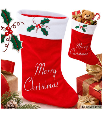 Jõulusokk kingitustele kirjaga „merry christmas”, suur, 62 cm