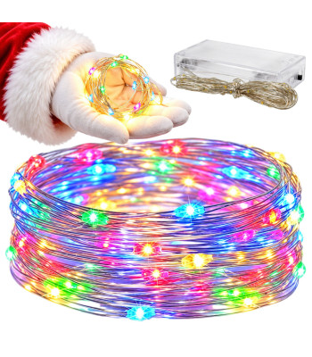 Mitmevärviline patareitoitega led-valguskett peenel traadil, 100 led, 10m