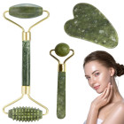 Jadeiidist näomassaažirullikute ja gua sha kivi komplekt