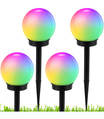 4-osaline RGB-päikesepatareiga kuulikujuline aialamp, maasse torgatav – 10 cm