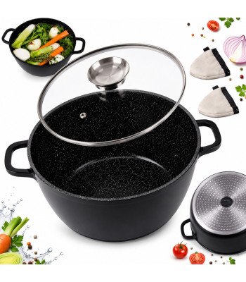Graniitkatel aroomidosaatoriga, klaaskaanega ja pajakinnastega, 13 l