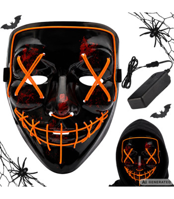 Helendav led-mask kontrolleriga halloweeniks ja cosplay jaoks – 21cm x 17cm