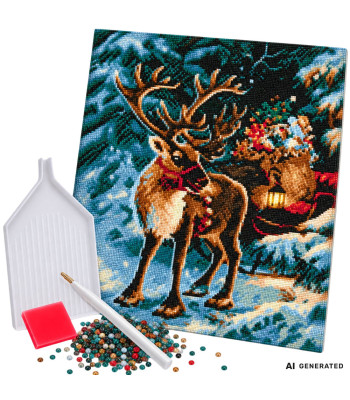 Põhjapõdra ja jõulumotiiviga teemanttikandi komplekt 5d, 30 × 40 cm