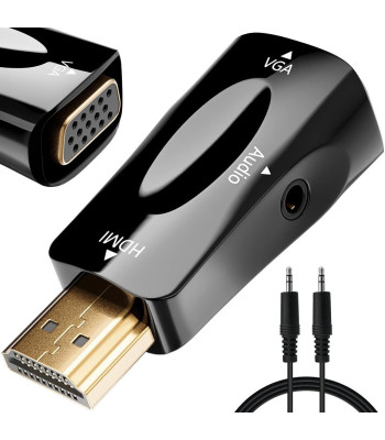 VGA-HDMI-muundur heliedastuse ja 3,5 mm minipistikuga, 5 × 2,5 × 1,5 cm