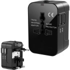 Universaalne reisipistiku adapter UK, USA, EU ja AUS pistikupesadele, 2 USB-porti, must