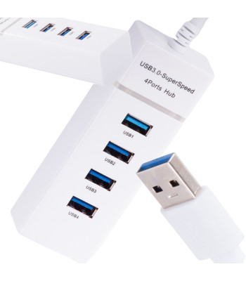 USB-jaotur LED-valgustusega, valge, 4 porti, USB 3.0