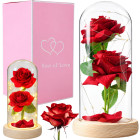 Igavesed roosid klaaskuplis sooja led-valgustusega, punased – 21cm