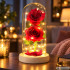 Igavesed roosid klaaskuplis sooja led-valgustusega, punased – 21cm