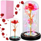 Igavene punakuldne roos klaaskupli all rgb-led-valgustusega – 21cm