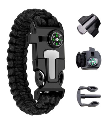 Survival-käevõru kompassi, tulepulga, tera, paracord-nööri ja vilega, 5 ühes
