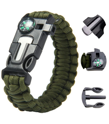 Ellujäämise käevõru kompassi, tulepulga, noa, vile ja paracord-nööriga, 5 ühes, 26 cm