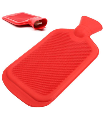 Suur kummist kuumaveepudel lekkekindla korgiga, punane – 2000 ml, 34 × 19 cm