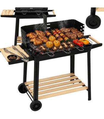 Suur söegrill aeda rataste, riiulite ja tuulekaitsega