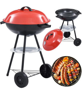 Kaanega söe- ja briketigrill ratastega, ümmargune, kaasaskantav