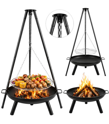Aia tulease koos grilli, riputatava resti ja statiiviga, 2-ühes – tulease Ø 58 cm, grillrest Ø 51 cm