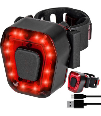 Tagumine jalgrattatuli, USB-laetav, punase valgusega, 14 LED-i