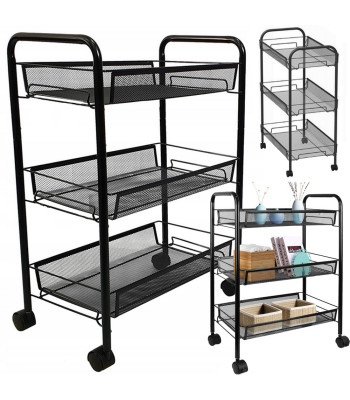 Metallist ratastel riiulkäru vannituppa ja kööki, 3 riiuliga, 64 × 44 × 27 cm