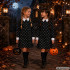 Laste Wednesday Addamsi kostüümkleit Halloweeniks, must-valge, pealuumustriga, 125–135 cm