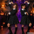 Laste Wednesday Addamsi kostüümkleit Halloweeniks, must-valge, pealuumustriga, 125–135 cm