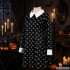 Laste Wednesday Addamsi stiilis Halloweeni kleitkostüüm, must, pealuu- ja luumustriga, 115–125 cm