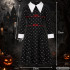 Laste Wednesday Addamsi stiilis Halloweeni kleitkostüüm, must, pealuu- ja luumustriga, 115–125 cm